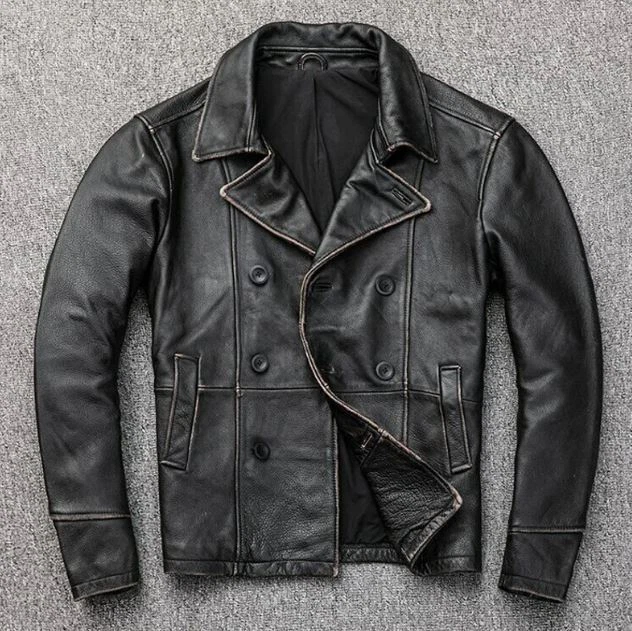 Mens Vintage Biker Black Leather Jacket, Distressed Black Motorcycle Jacket.