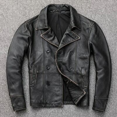 Mens Vintage Biker Black Leather Jacket, Distressed Black Motorcycle Jacket.