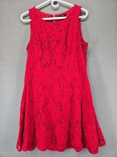 Apt 9 Women's Lace Overlay Dress, Drop Waist, Size 16, Cherry Red, Lined