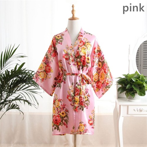 Women Bride Pajamas Sleepwear Satin Floral Kimono Yukata Bathrobes Japanese Pink - Picture 4 of 24