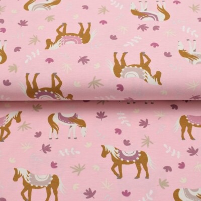 Meterw. ab 0,5 m: Baumwoll-Jersey ''Little Pony Love'', rosé 150 cm br ( 11,00/qm)