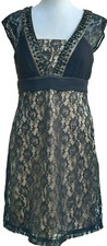Sue Wong Studio SW Beaded Illusion Lace Black Nude Sheath Dress 8