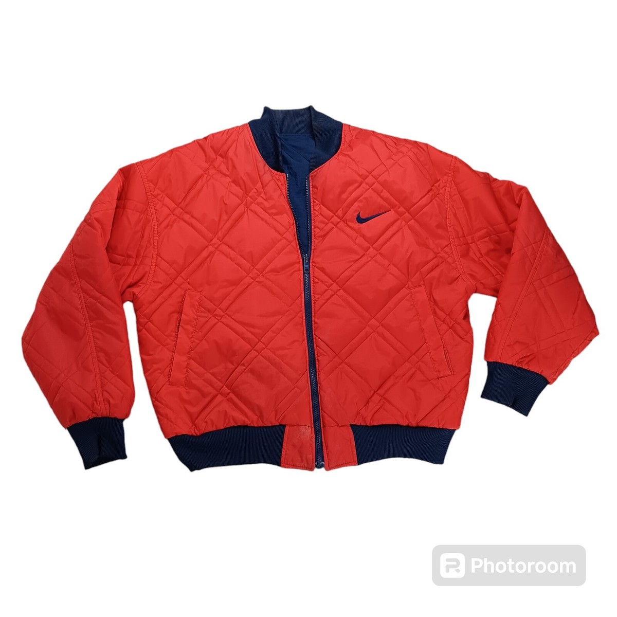 Vintage Nike Reversible Quilted Puffer Bomber Jacket M 90s Swoosh 