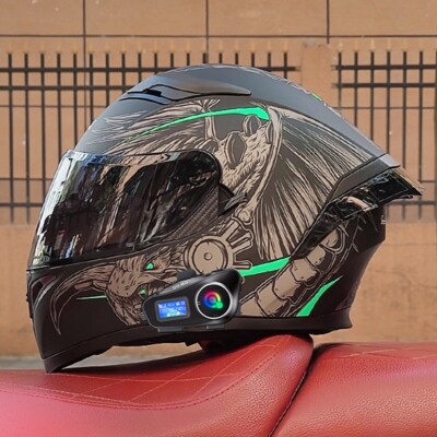 Full Face Bluetooth Motorcycle Intercom Helmet With Wireless Bluetooth  Headset