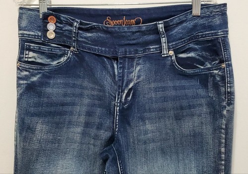 Spoon Jeans Distressed Flare Boho Look Tag Size 35 / 15 Acid Wash Look - Picture 2 of 8
