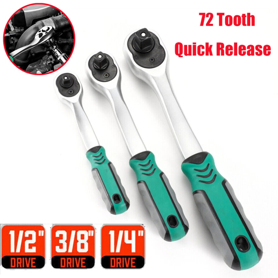 1/4" 3/8" 1/2" Drive Ratchet Handle Socket Wrench 72 Tooth Quick Release Spanner