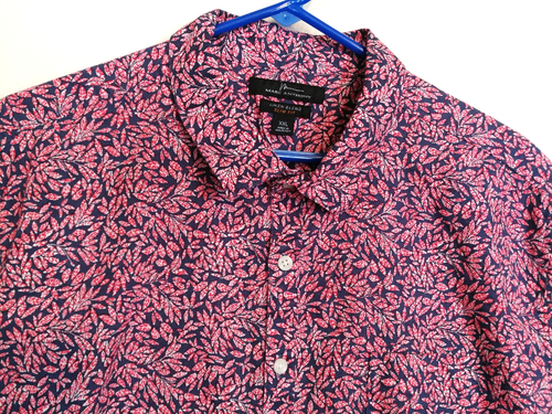 Marc Anthony Mens Shirt XXL Red Blue Linen Blend Floral Slim Fit Button Pockets - Picture 2 of 5