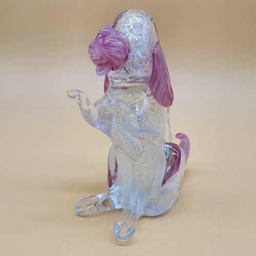 Vintage MAZZEGA Murano Venezianer Glas rosa silber sitzender Pudel Hund Figur - Bild 4 von 22