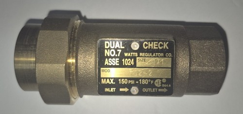 WATTS 1" X 1” FNPT BRONZE DUAL CHECK VALVE NO. 7 150 PSI 180 DEG. F 7U2-2