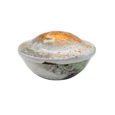 MID CENTURY Emaille Dose Schale D 6,5 cm 50er Vintage Deckeldose H 4 cm weiss