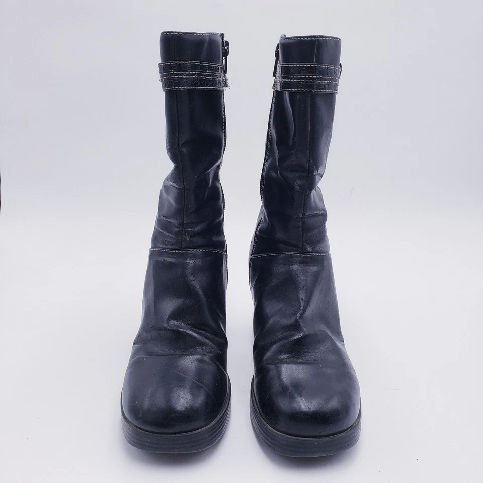 Botas gruesas de media pantorrilla de los 90 Y2K Xhilaration negras de imitación de cuero para mujer 8,5 Foto 3 de 4
