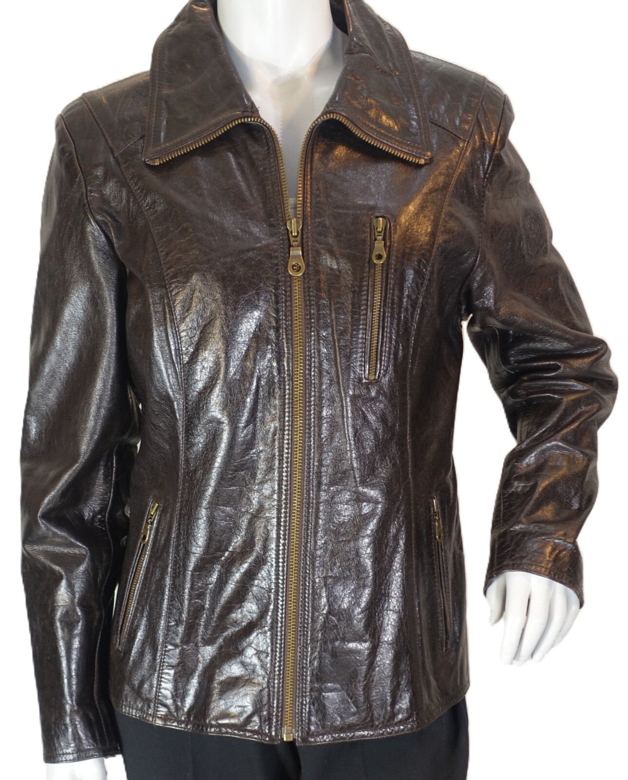 BICICLETAS VOLADORAS MADERA DE ROBLE~EC!!~CHAQUETA MOTO MARRÓN CUERO ENVEJECIDO NY CHAPTER TALLA:L
