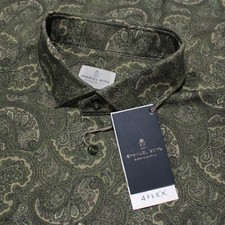 Emanuel Berg NWT Byron Casual Button Down Shirt Size 46 18 XXL in Green Paisley