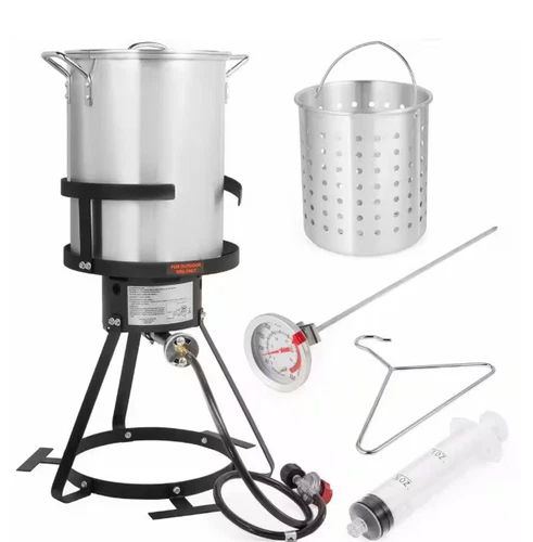 30 Qt Deluxe Aluminum Turkey Deep Fryer Kit Steamer Stock Pot Propane LP Outdoor
