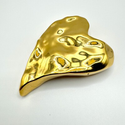 Estate Jewelry - Vintage 80s CINER 18K GP BIG Crinkle Heart Brooch 2x2.75''