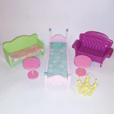 Doll House Furniture 6 Piece Set Couch Bed Table Chandelier