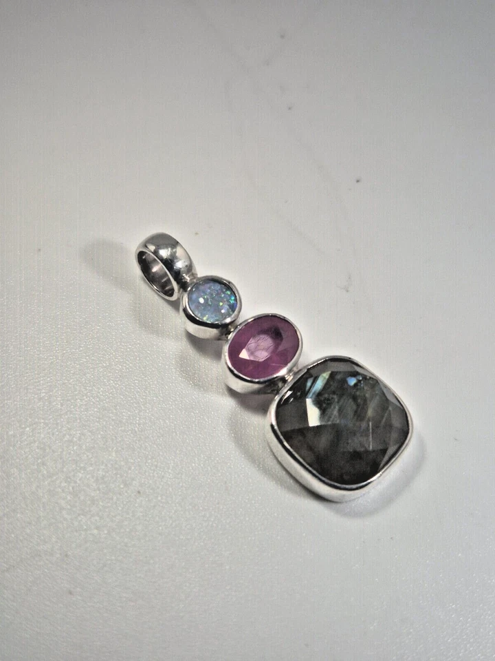 Anhänger Opal Rubin Labradorit Silber 925 Unikat 103 - Bild 3 von 4