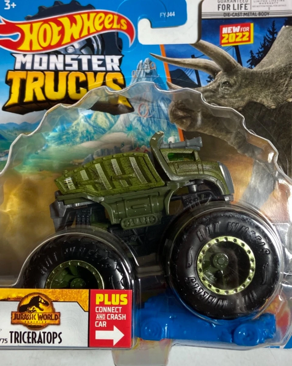 Hot Wheels Monster Truck JURASSIC WORLD TRICERATOPS 1:64 Connect Crash Car  2022