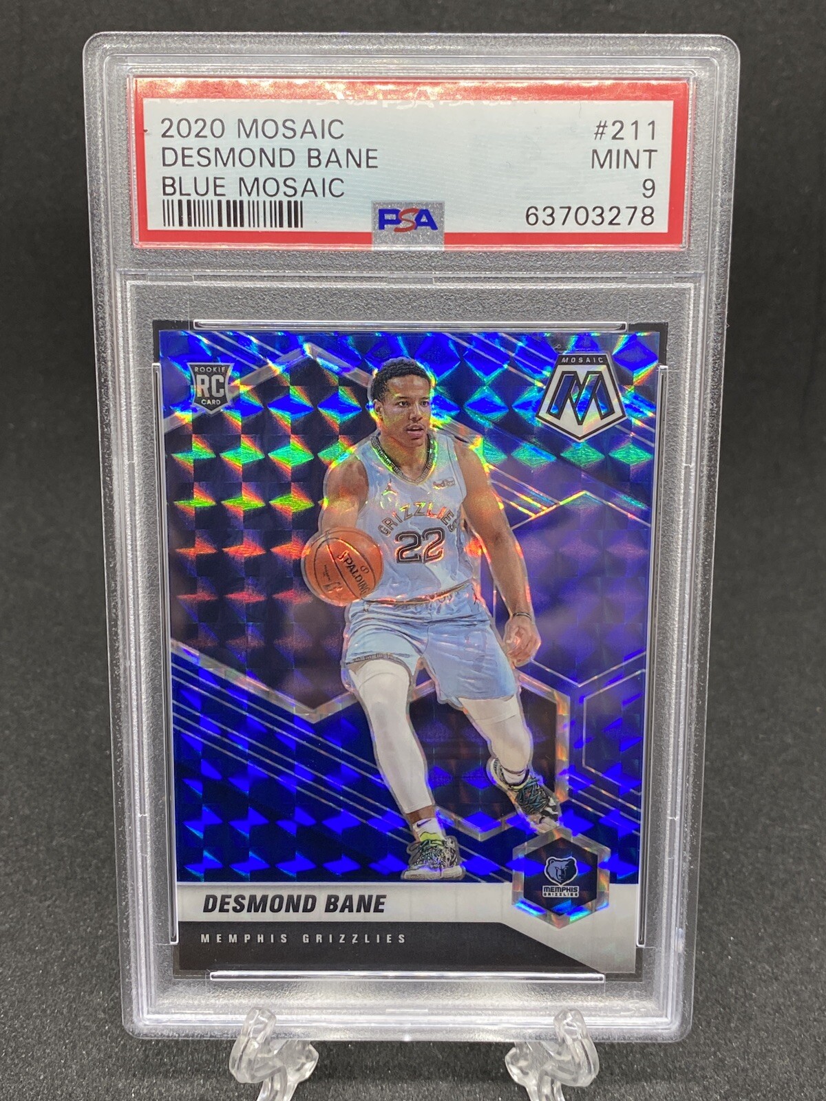 2020 Panini Mosaic #211 Desmond Bane Blue Mosaic Prizm /99 Rookie RC PSA 9