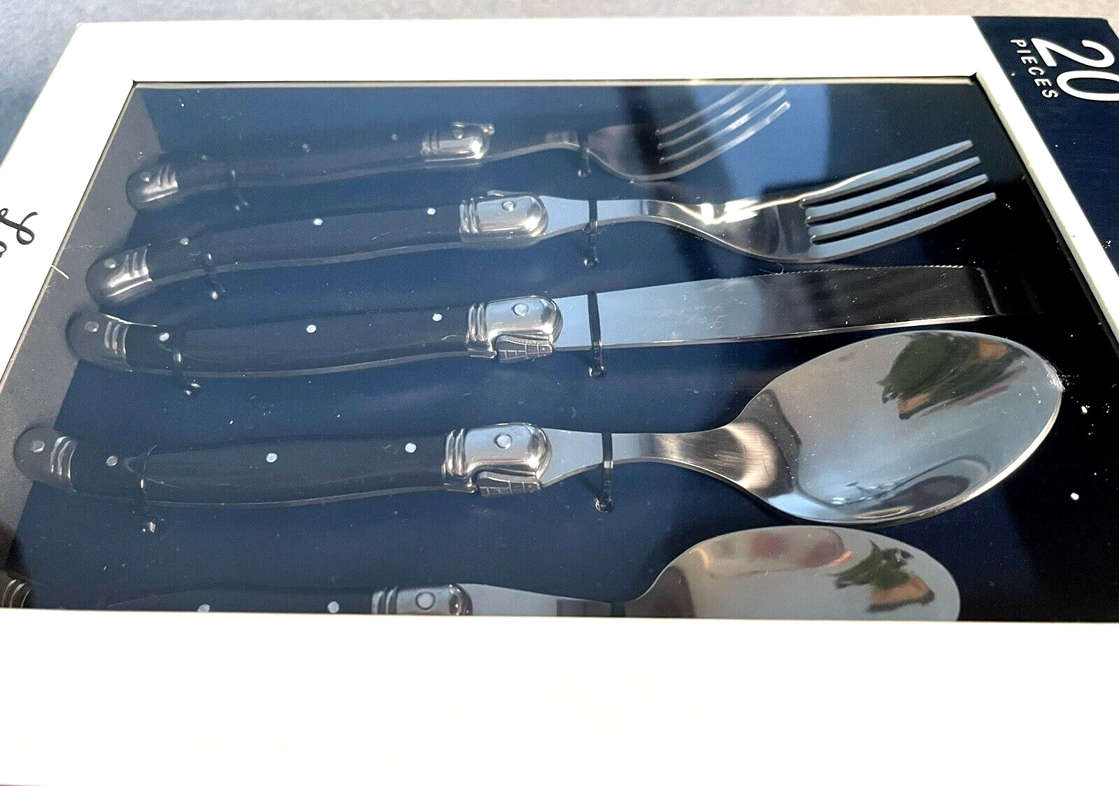 Laguiole 20 pc Stainless Steel Black Handle Flatware Set French Home Service 4