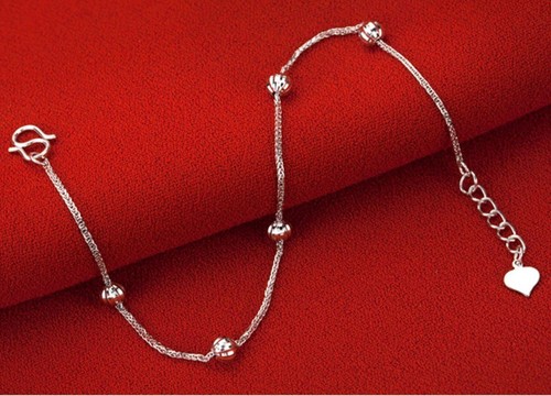 Pure Platinum 950 Chain Women Lucky Carved Bead Wheat Link Bracelet 3.46g - Picture 5 of 15