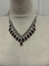 Crystal Necklace Earrings Jewelry Set Red