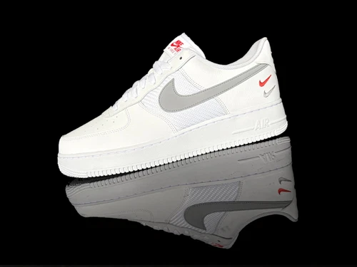 NIKE AIR FORCE 1 07 LOW -Double Swoosh- Herren Sneaker weiß/grau/rot Gr. 47