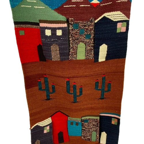 VTG Southwest wool wall hanging rug Native Cactus desert scene handwoven - Picture 3 of 13