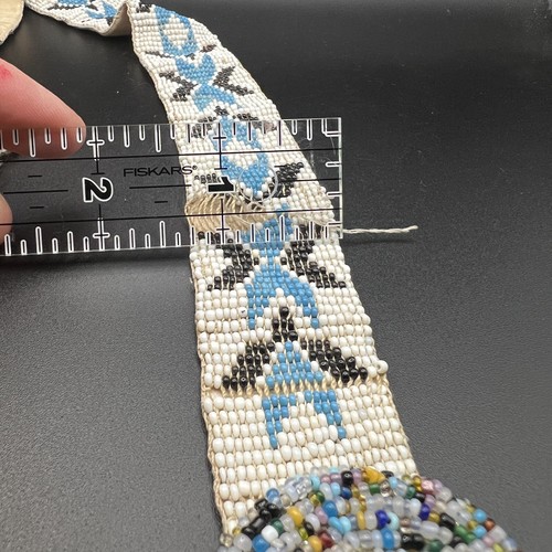 VTG Native American Seed Bead Belt Blue White 24" Hand-made Woven - Needs Repair - Picture 7 of 11