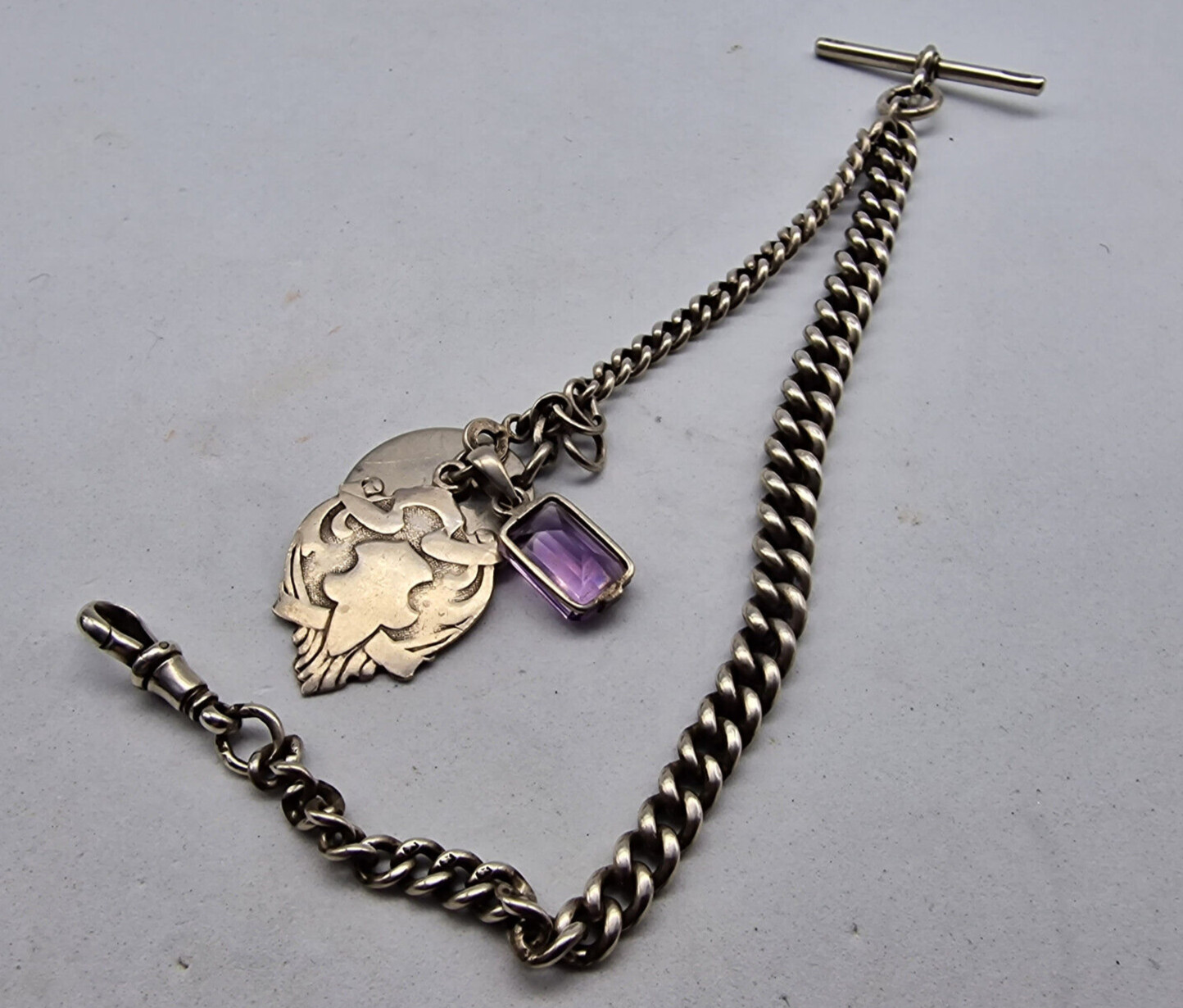 Rare Antique Solid Silver Pocket watch chain with… - image 4