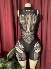 Exotic Dancewear Fishnet One Piece Stretchy Cutout Romper