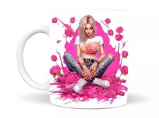 Custom Fashion Cool Girl In Pink Roses Coffee/Tea Ceramic Mug 11Oz Girls Gift