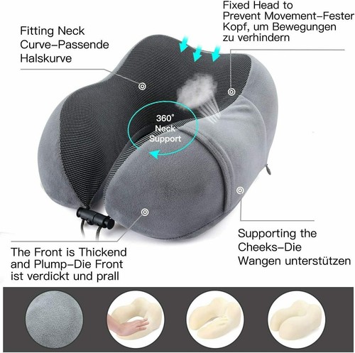 Travel Pillow Set Memory Foam Neck Cushion with Mask & Ear Plugs &Carry Bag 2024 - Picture 8 of 15