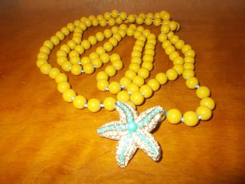 Stella & Dot Palm La Coco Starfish Brooch Pea Green Beaded 56" Necklace - Picture 4 of 6