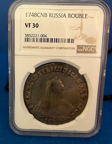 1748CNB Russia Rouble Coin in NGC HOLDER VF 30