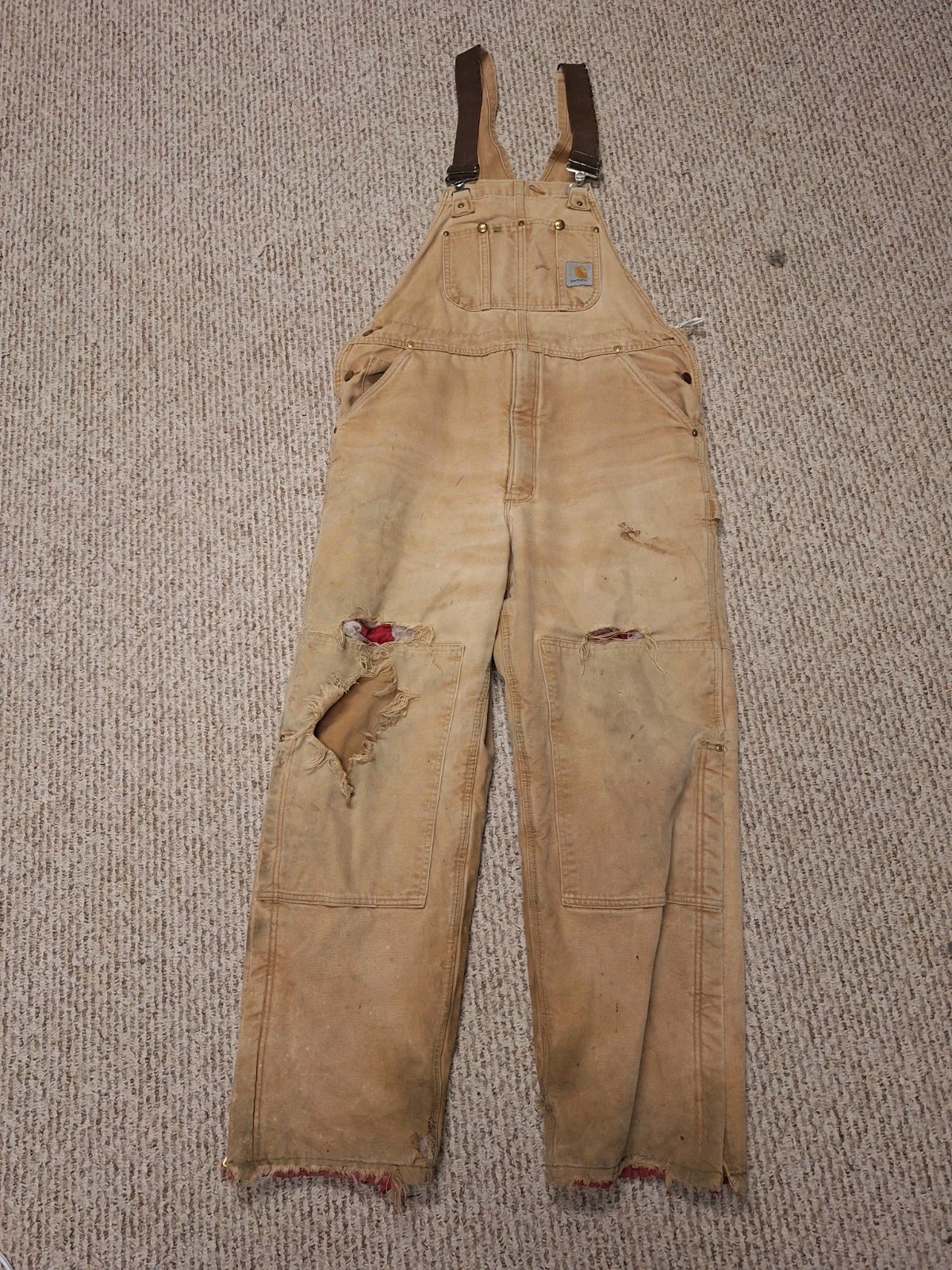 Carhartt Duck Canvas Bib Overalls Brown 42x30 USA
