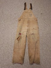 Carhartt Bib Overalls Duck Canvas Quilt Lined Double Knee R02BRN 40x32 Grunge