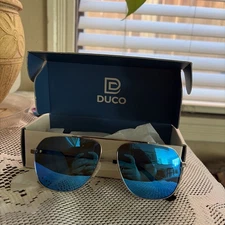 Duco Classic Pilot Style Polarized Sunglasses Unisex Silver Frame