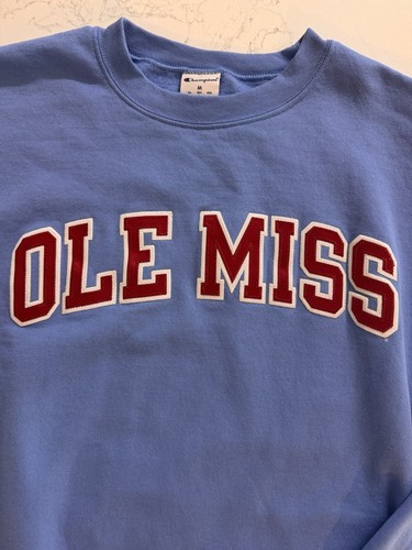 Champion Ole Miss Rebels Crewneck Sweatshirt Light Blue Red College University - Picture 2 of 10