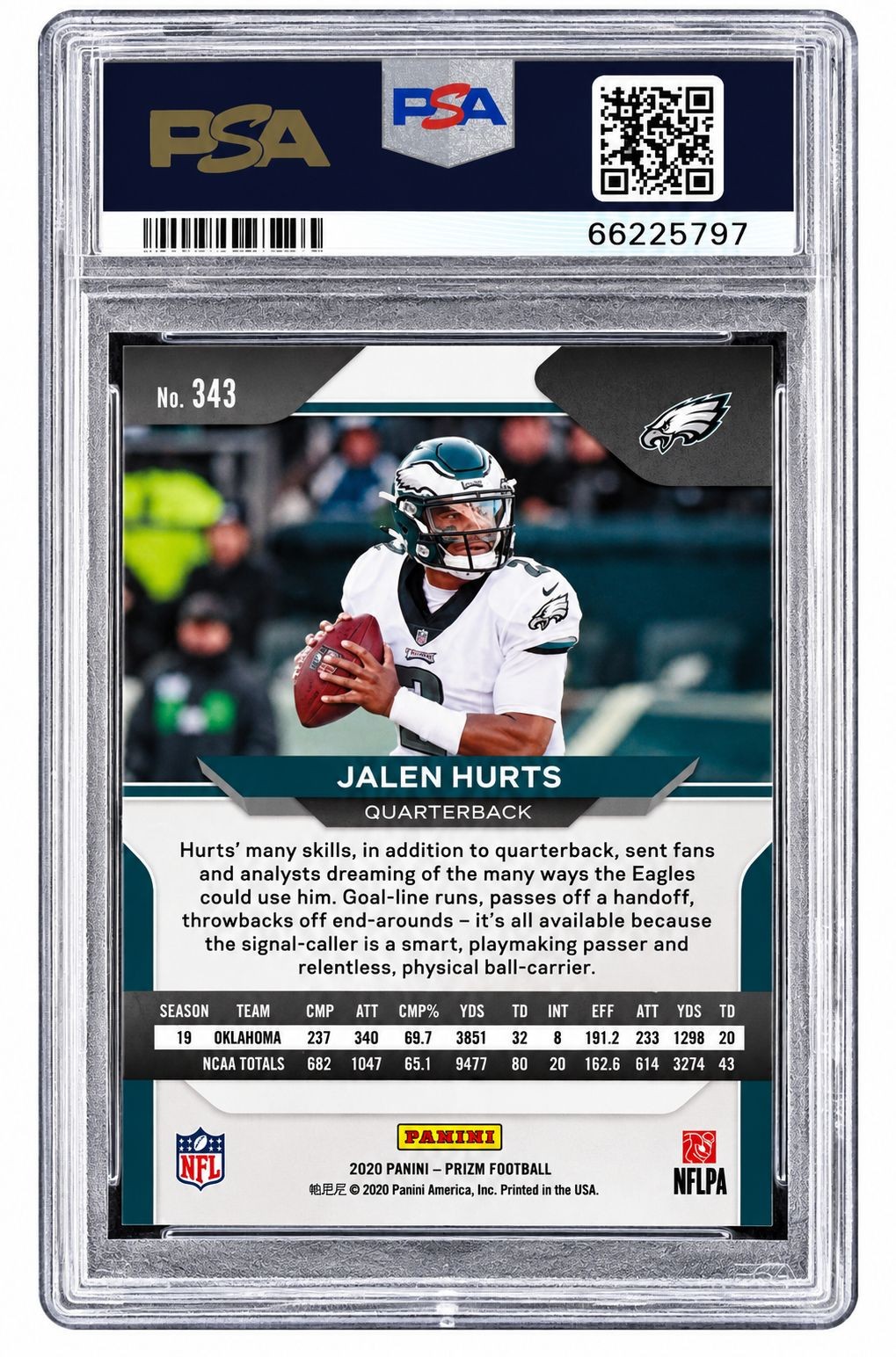 2020 Panini Prizm #343 Jalen Hurts Eagles Rookie Card PSA Gem MT 10 view 2