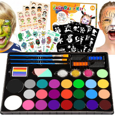 24 Colors Water-Based Face Painting Kit for Kids with Stencils and Brushes