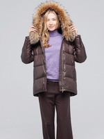 Kurze Damen-Daunenjacke Mit Kapuze Und WaschbäRfell