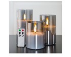 Smoke Grey Glass Flameless Candles with Remote, Flickering Battery Operated LED