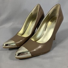 Nine West Shoes Womens Size 5.5M Taupe Metallic Cap Toe Leather Pumps