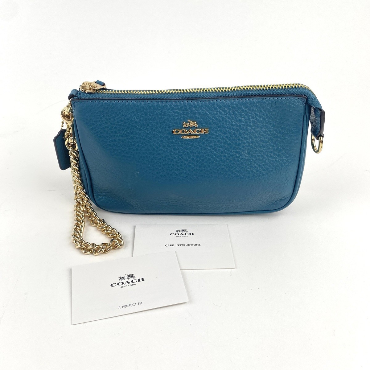 Coach Nolita Blue Pebbled Leather Gold Chain Mini Shoulder Bag