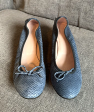 Ursula Mascaro Ladies Shoes 6.5 Blue Low Heel Smart Ballerina Bow Soft Heel