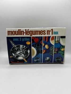 Vintage Moulinex Mouli Rotary Food Mill Stainless Steel 3 Discs w/ Box Very Rare