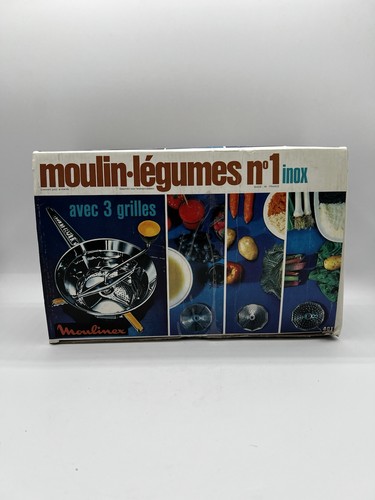 Vintage Moulinex Mouli Rotary Food Mill Stainless Steel 3 Discs w/ Box Very Rare