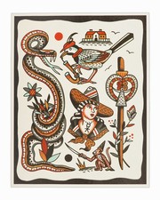 Henry Hablak Print Tattoo Flash Card Art Sign Astrology Lithograph Snake Sword