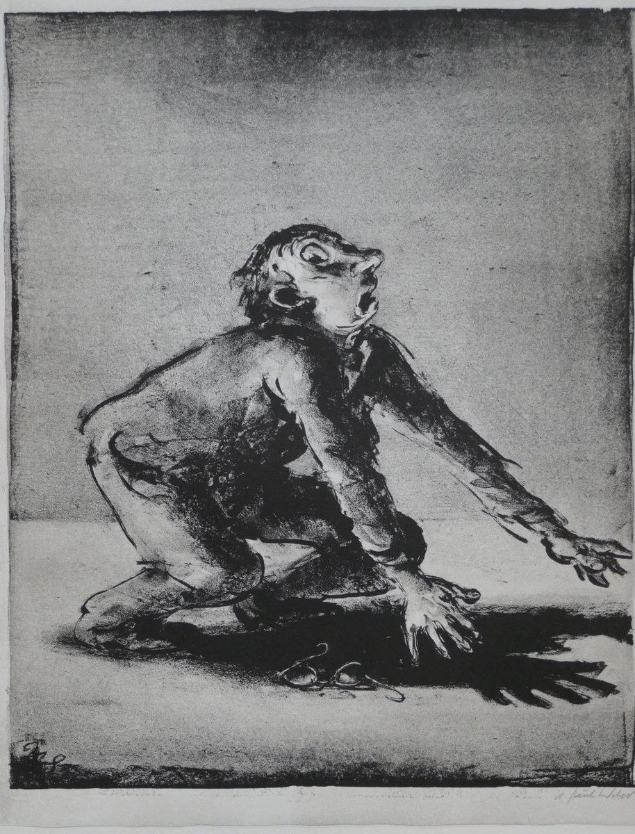 A. Paul Weber, Original Lithographie, signiert, Brille/Blind